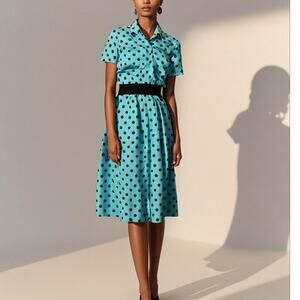 Vintage Courtney Jones Blue Polka Dot Skirt Set Size 10l Short Sleeve Blouse